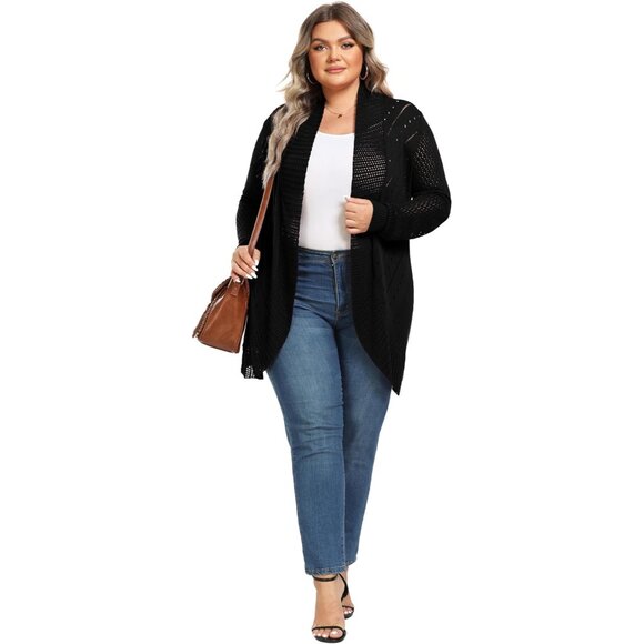 Plus Size Crochet Cardigan Women Lightweight Open Front Knit Casual - Picture 3 of 6